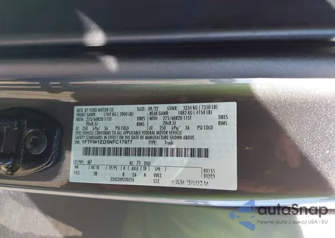 2022 Ford F-150 Platinum из США, поврежденный, VIN 1FTFW1ED5NFC17977